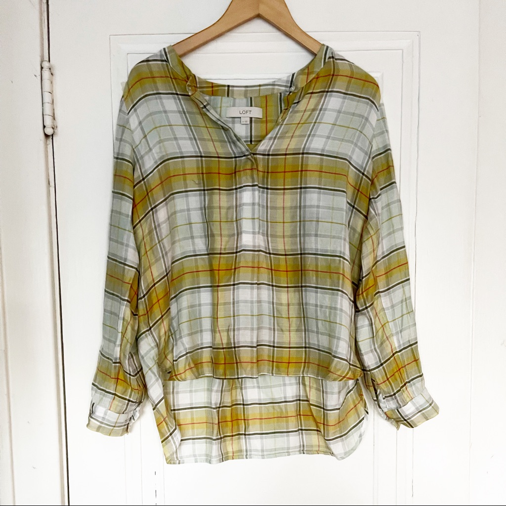 Loft 1/4 Button Down Pullover Blouse